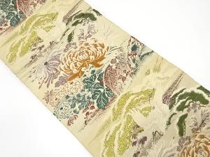 アンティーク 鶴に菊・松模様織り出し丸帯(材料)